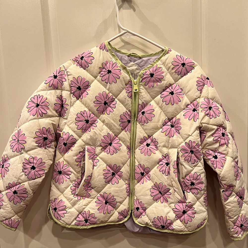ZARA FLORAL Daisy QUILTED JACKET PINK LILAC  Girl Sz 11-12 152cm Excellent Cond